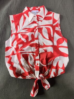 NEW! Sleeveless Red & White Tie-Front Blouse - Maison d'Amélie